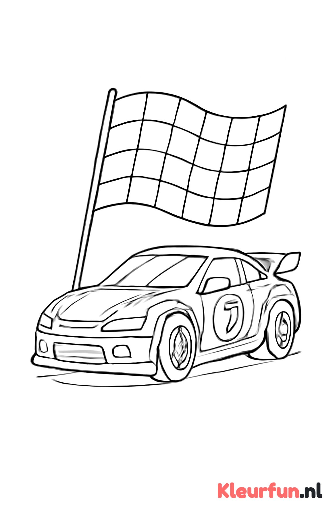 Raceauto met nummer en vlag