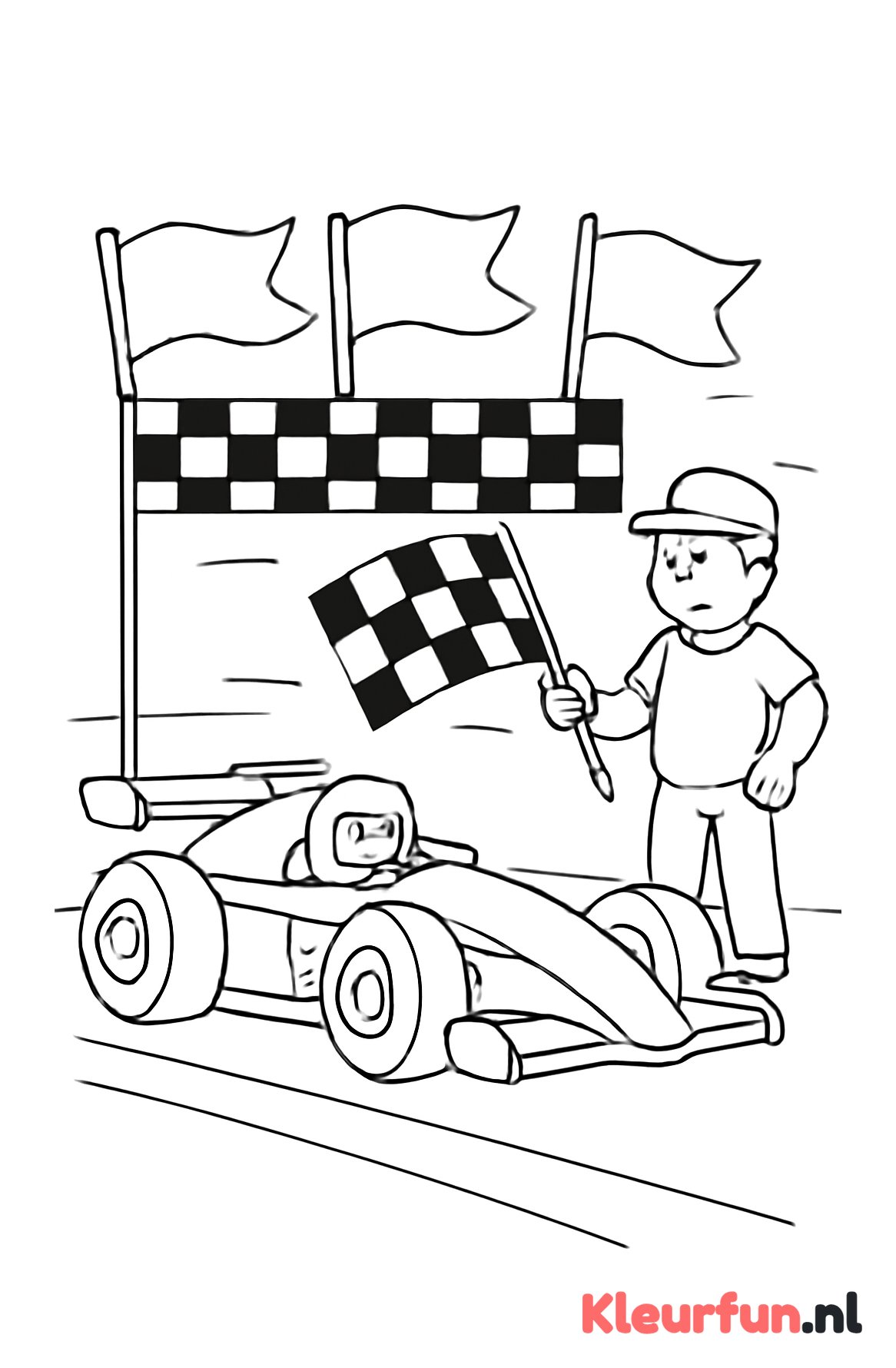 Raceauto met vlaggendrager