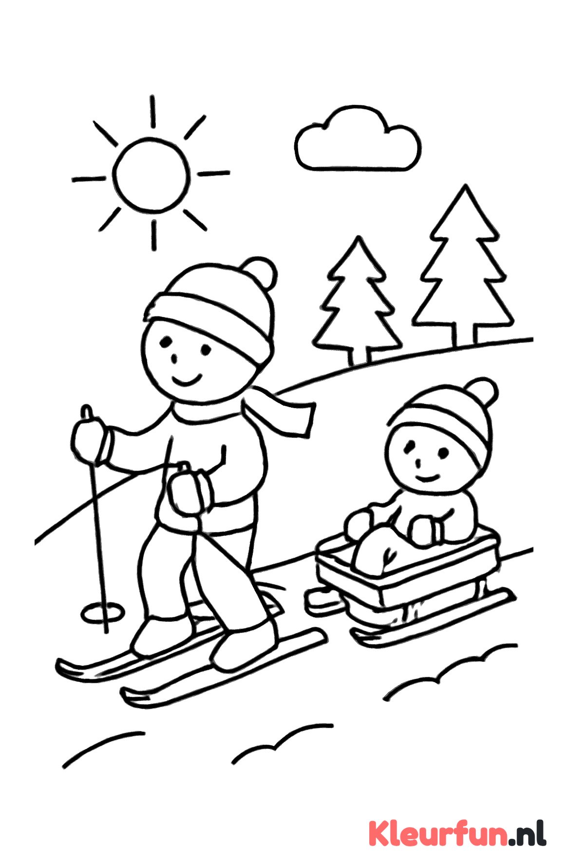 Slee getrokken door skiër op heuvel