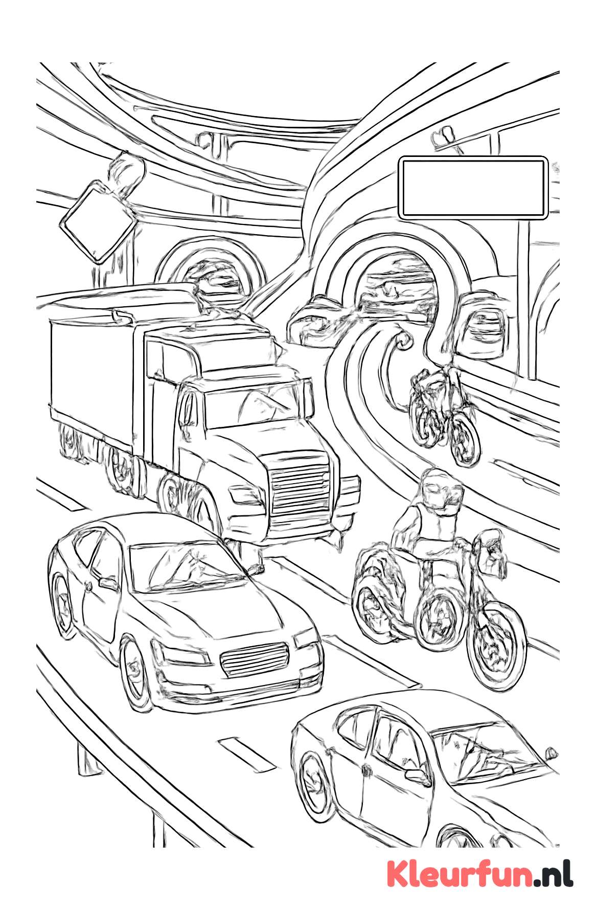 Snelweg met diverse wegvoertuigen