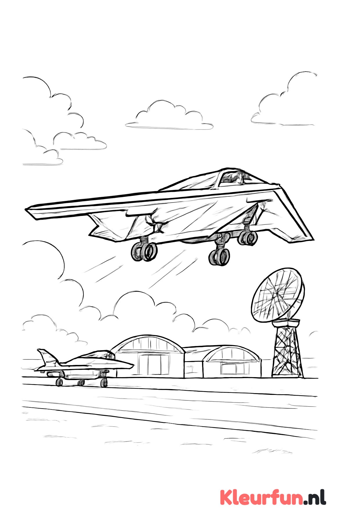 Stealth bommenwerper met luchtbasis op achtergrond