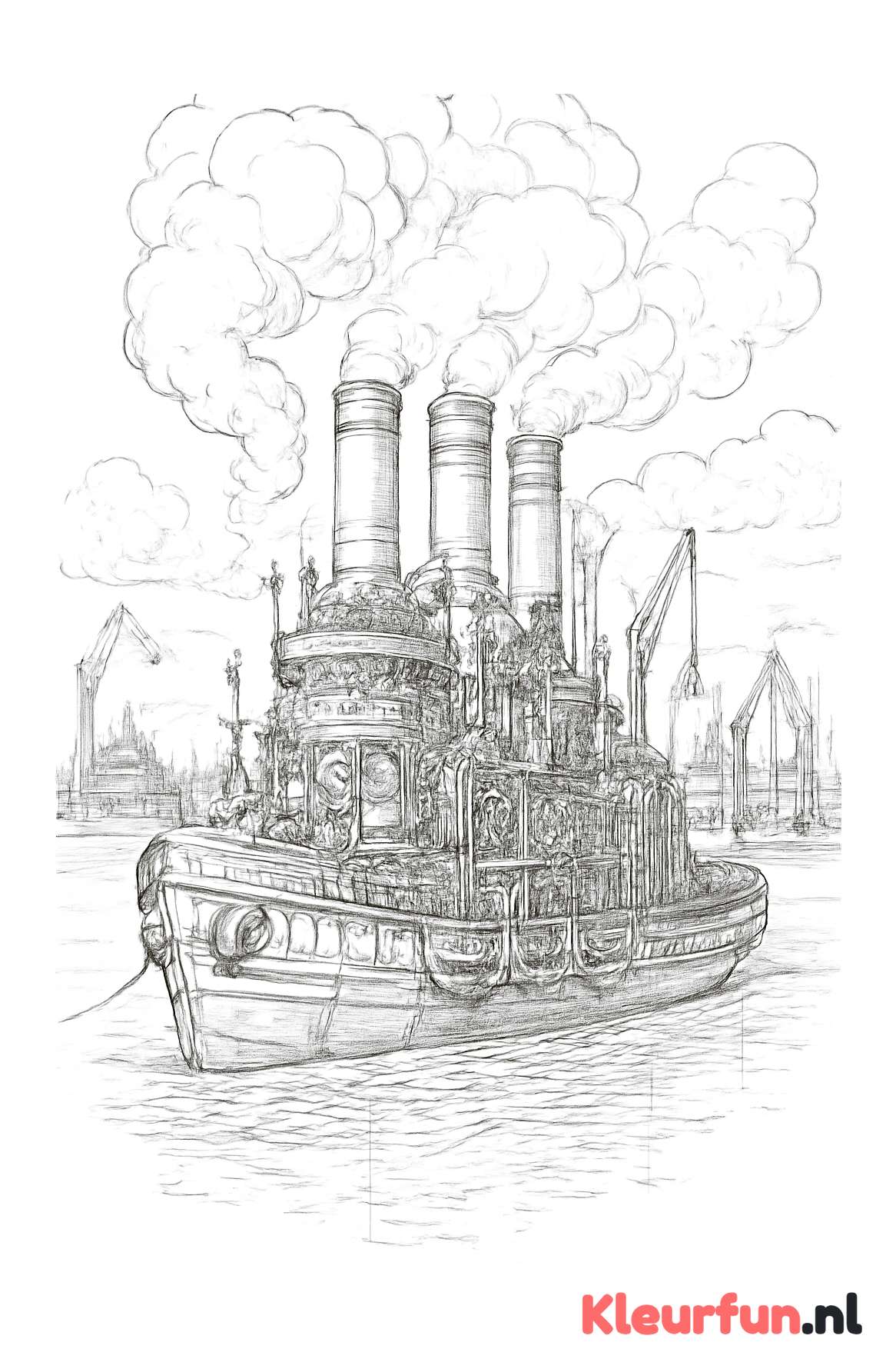 Stoomboot in Drukke Haven