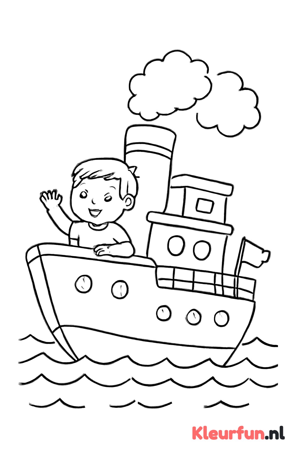 Stoomboot met kind dat zwaait