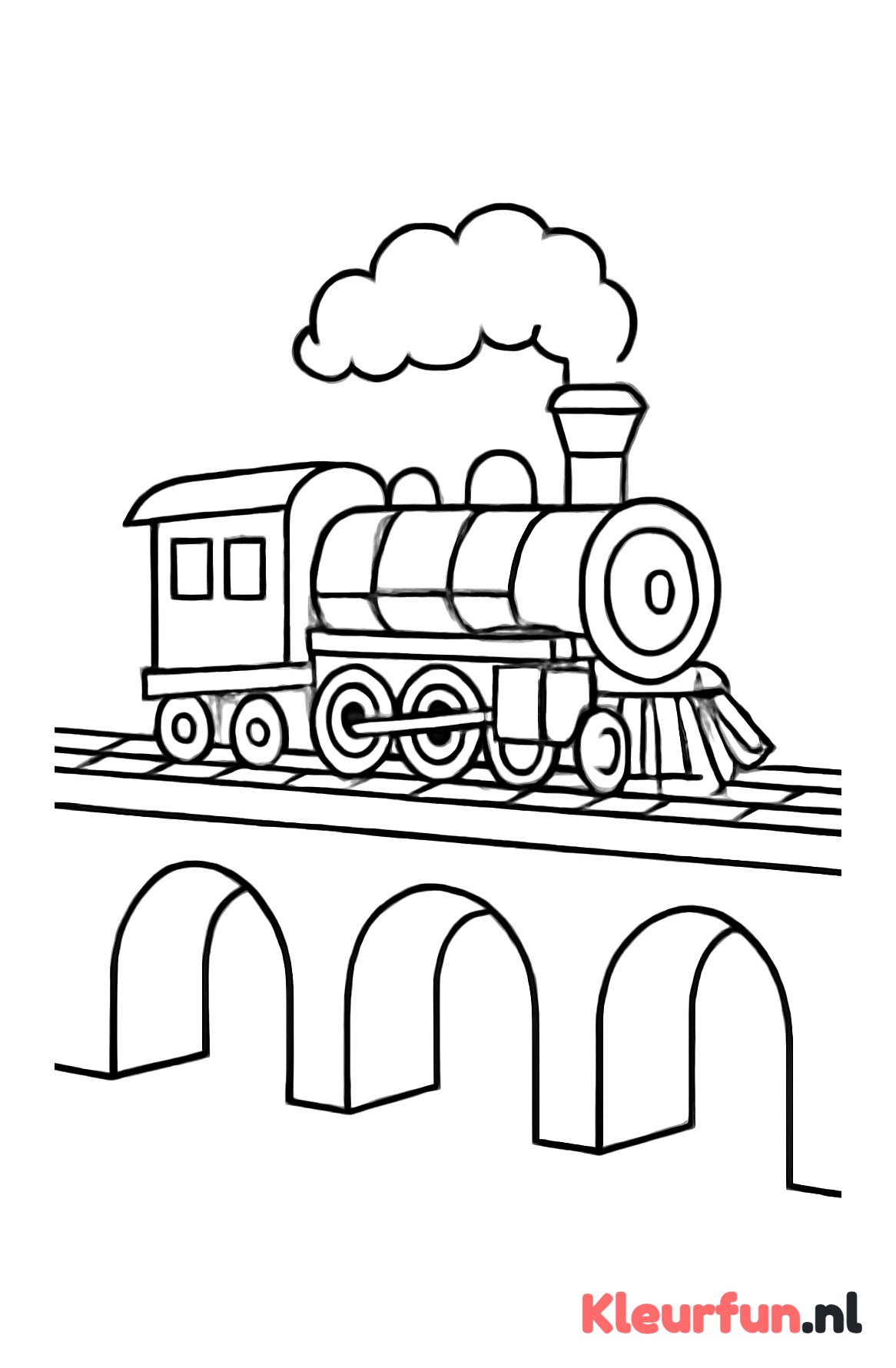 Stoomtrein op spoorbrug