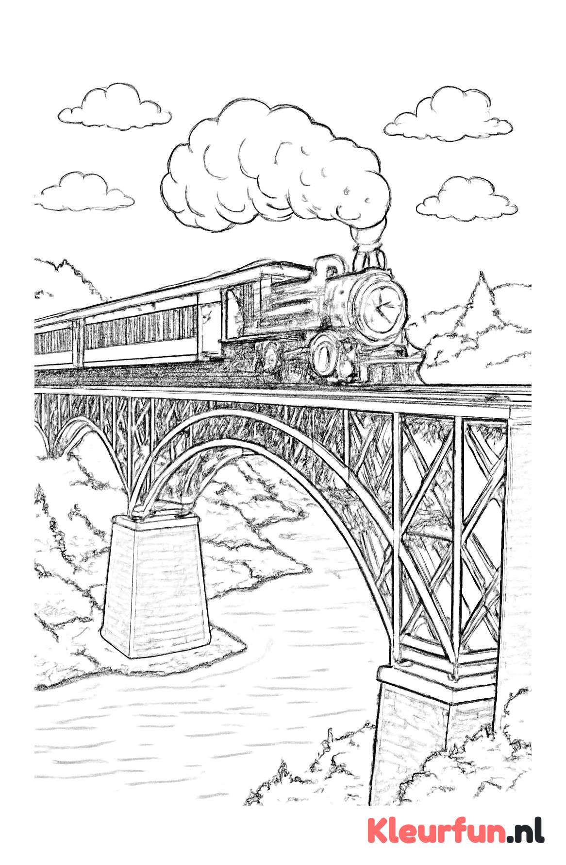 Stoomtrein brug en rivier