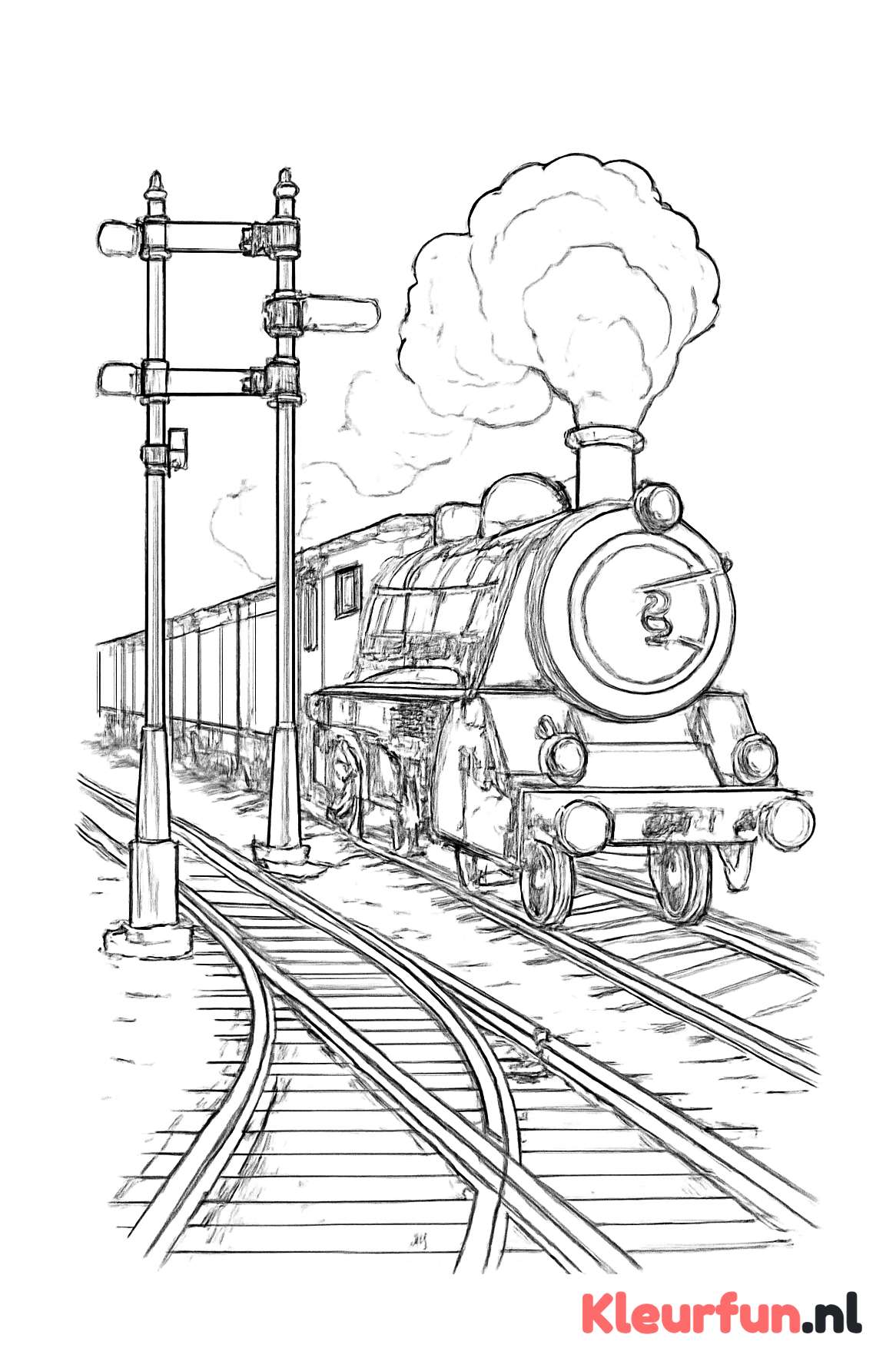 Stoomtrein en stationaire seinpalen