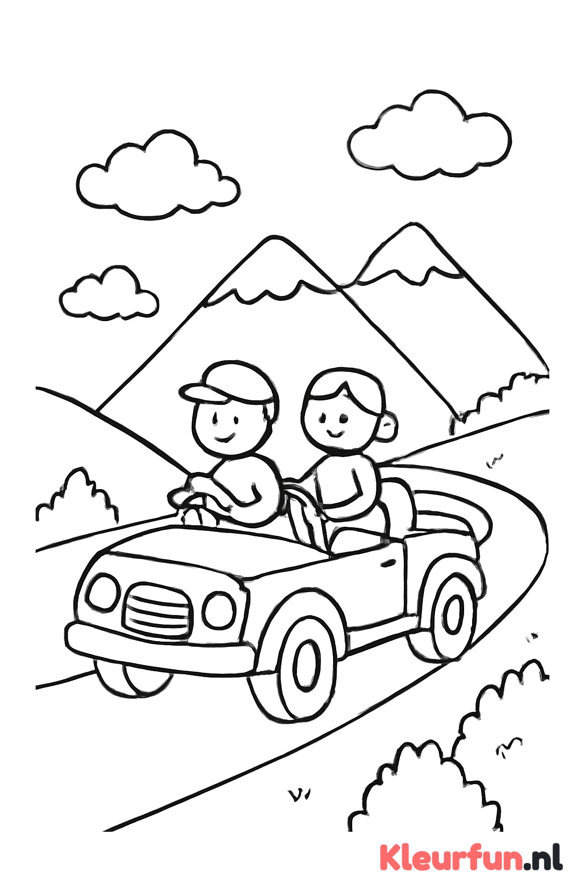 Tandemauto op bergweg
