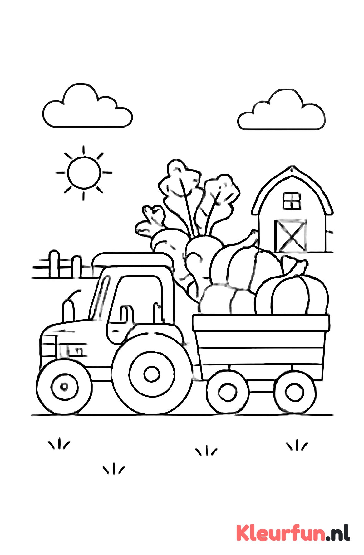Tractor met aanhanger vol groenten