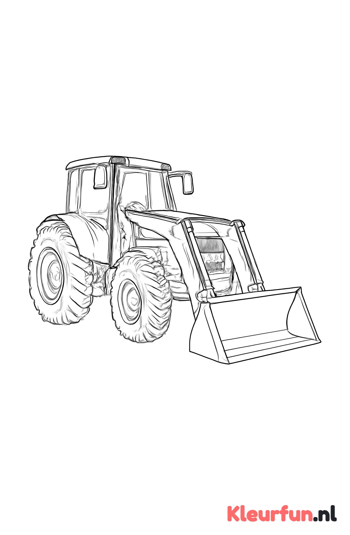 Technische tekening van tractor met frontlader