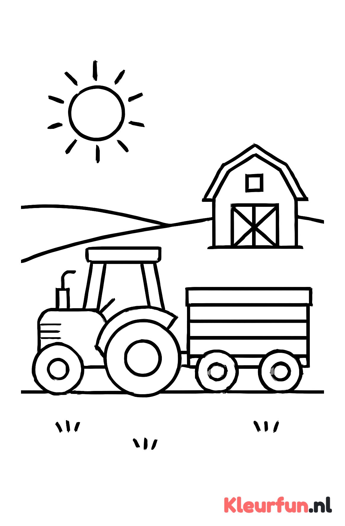 Tractor die kar trekt op boerderij