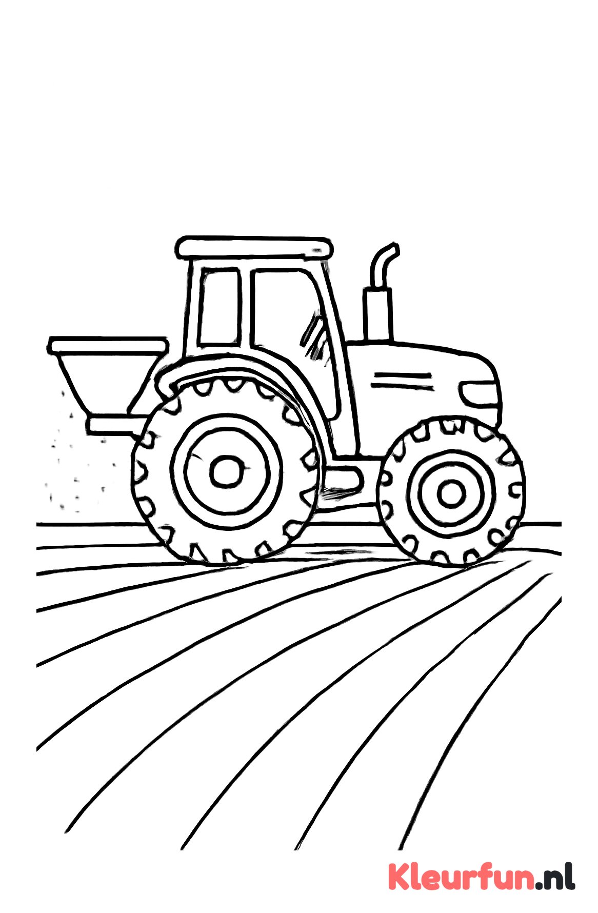 Tractor strooit zaad in veld