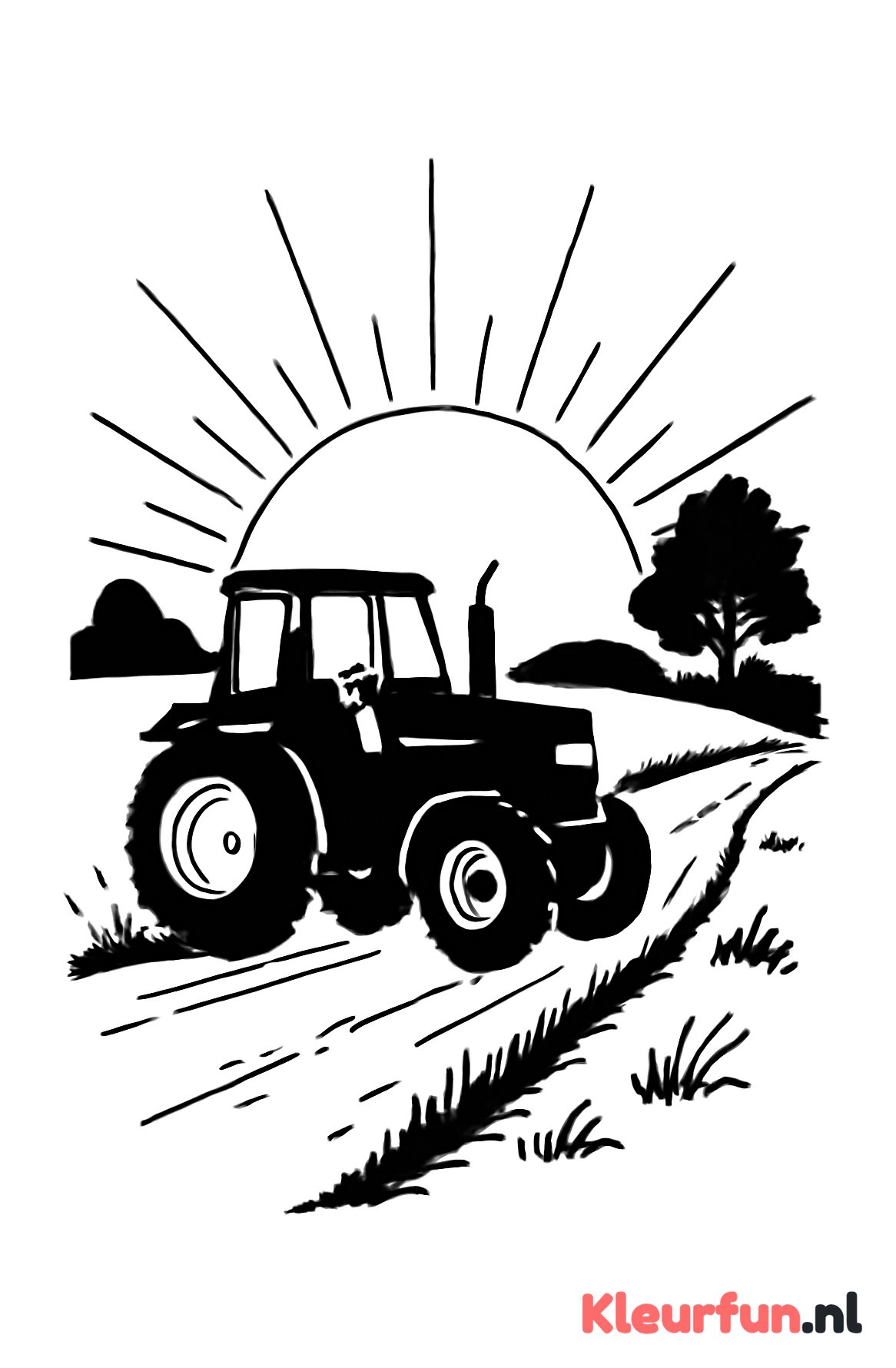 Trekker op landweg bij zonsondergang