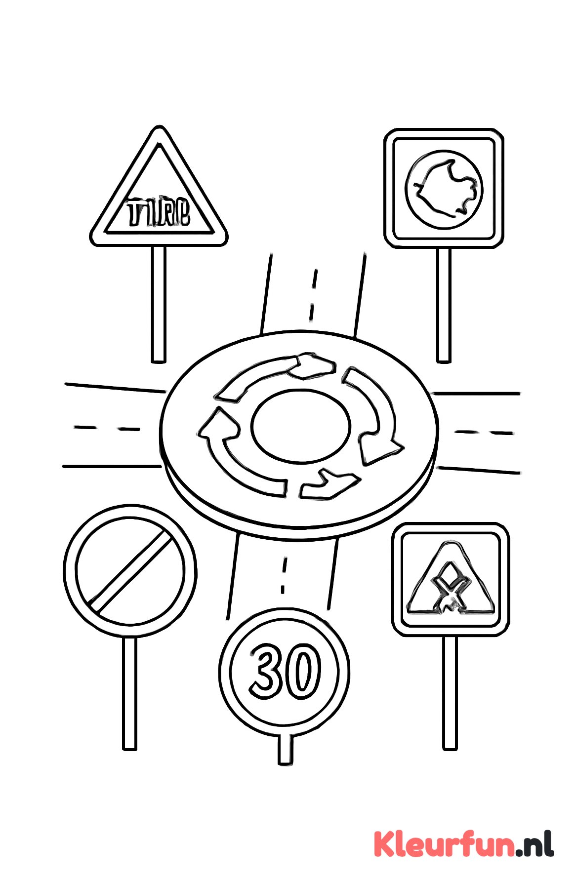 Verkeersborden rond een rotonde