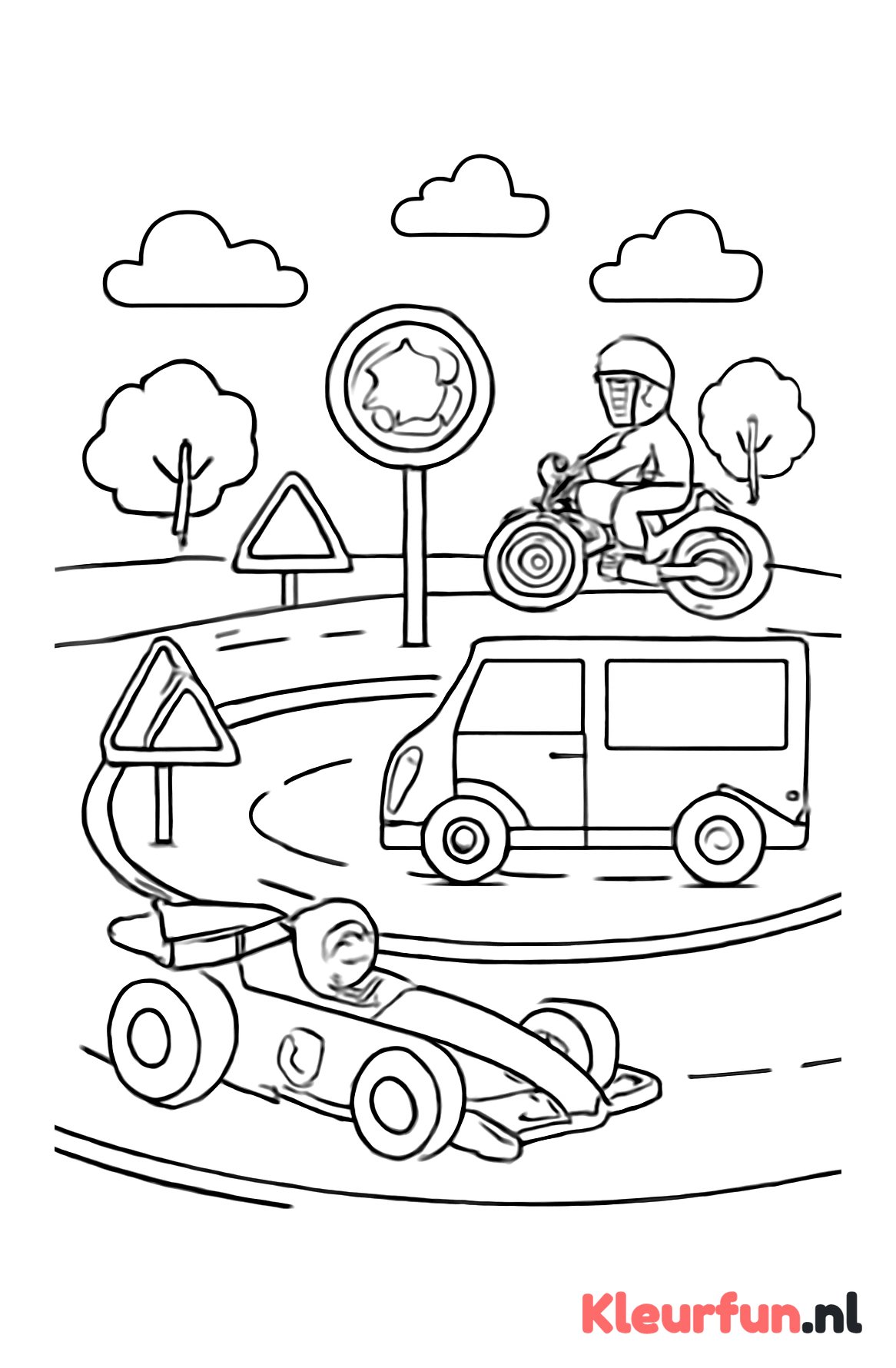 Verkeersplein met diverse wegvoertuigen