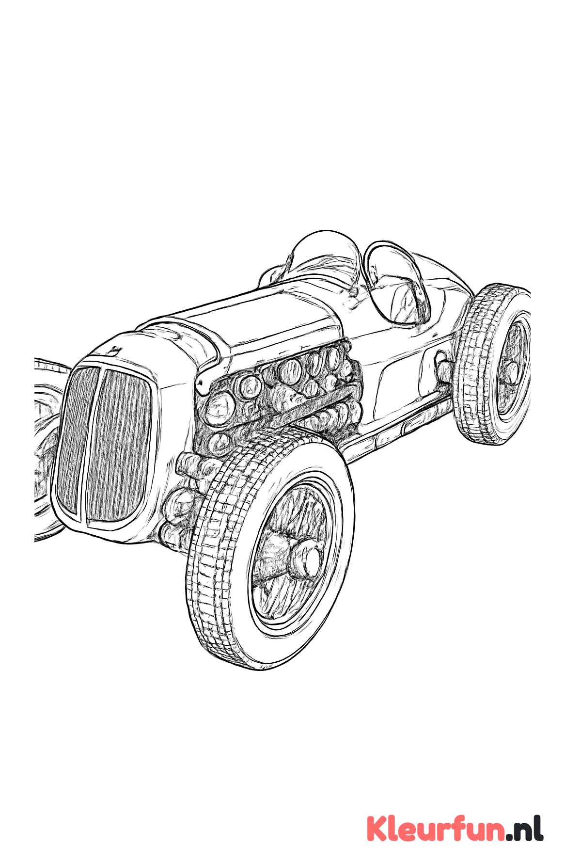 Vintage raceauto met zichtbare motor