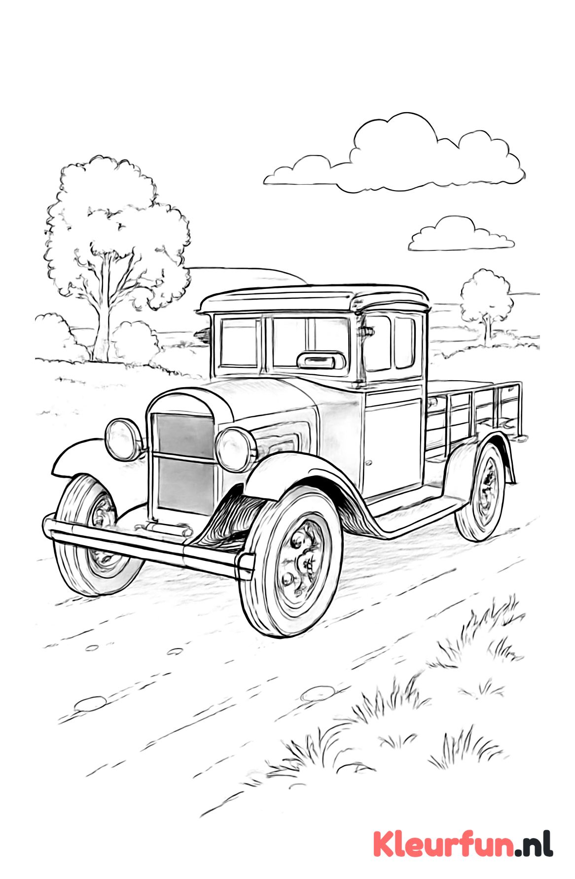 Vintage vrachtwagen langs landelijke weg