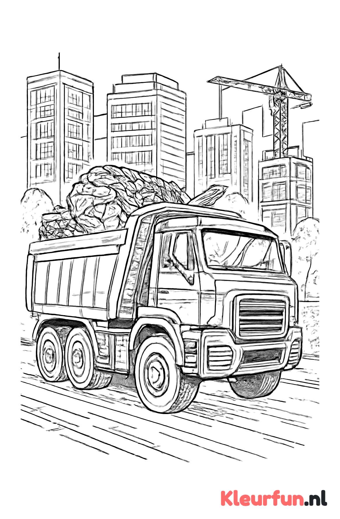 Vrachtwagen met bouwmateriaal in de stad