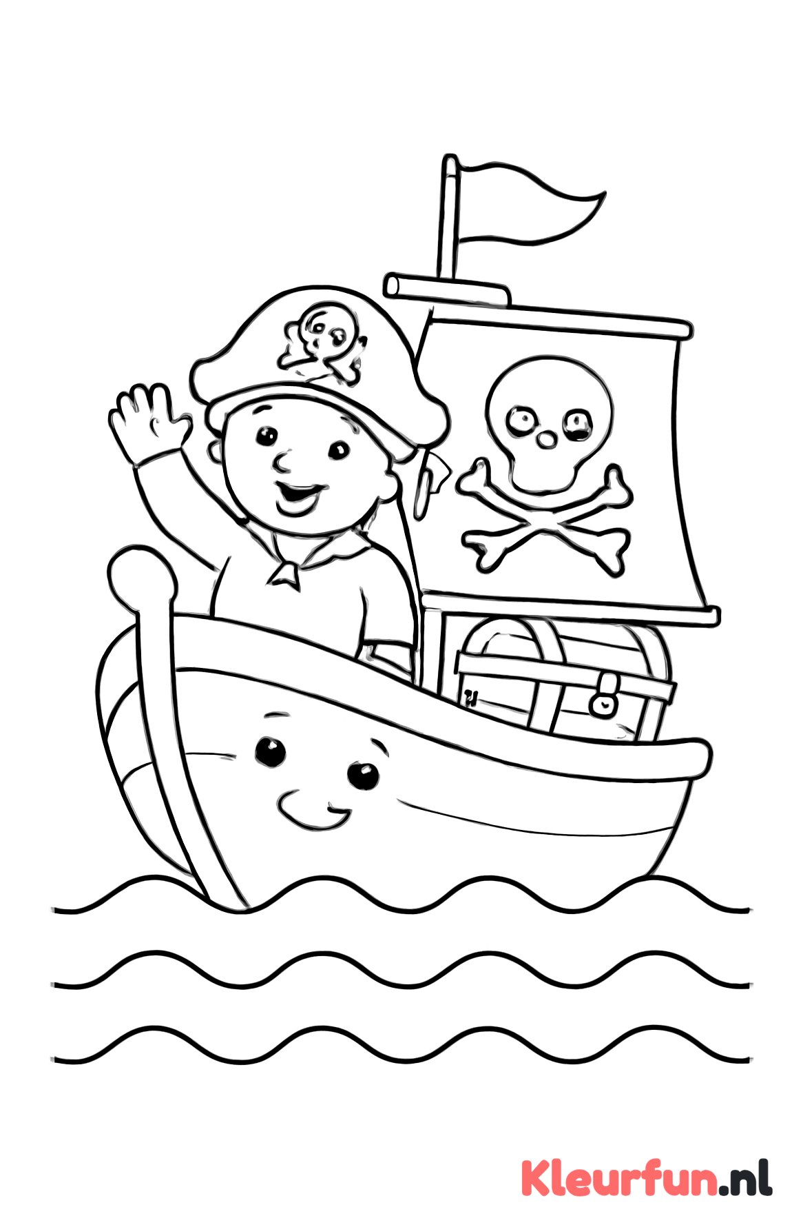 Vrolijk Piratenschip met Golven en Schatkist