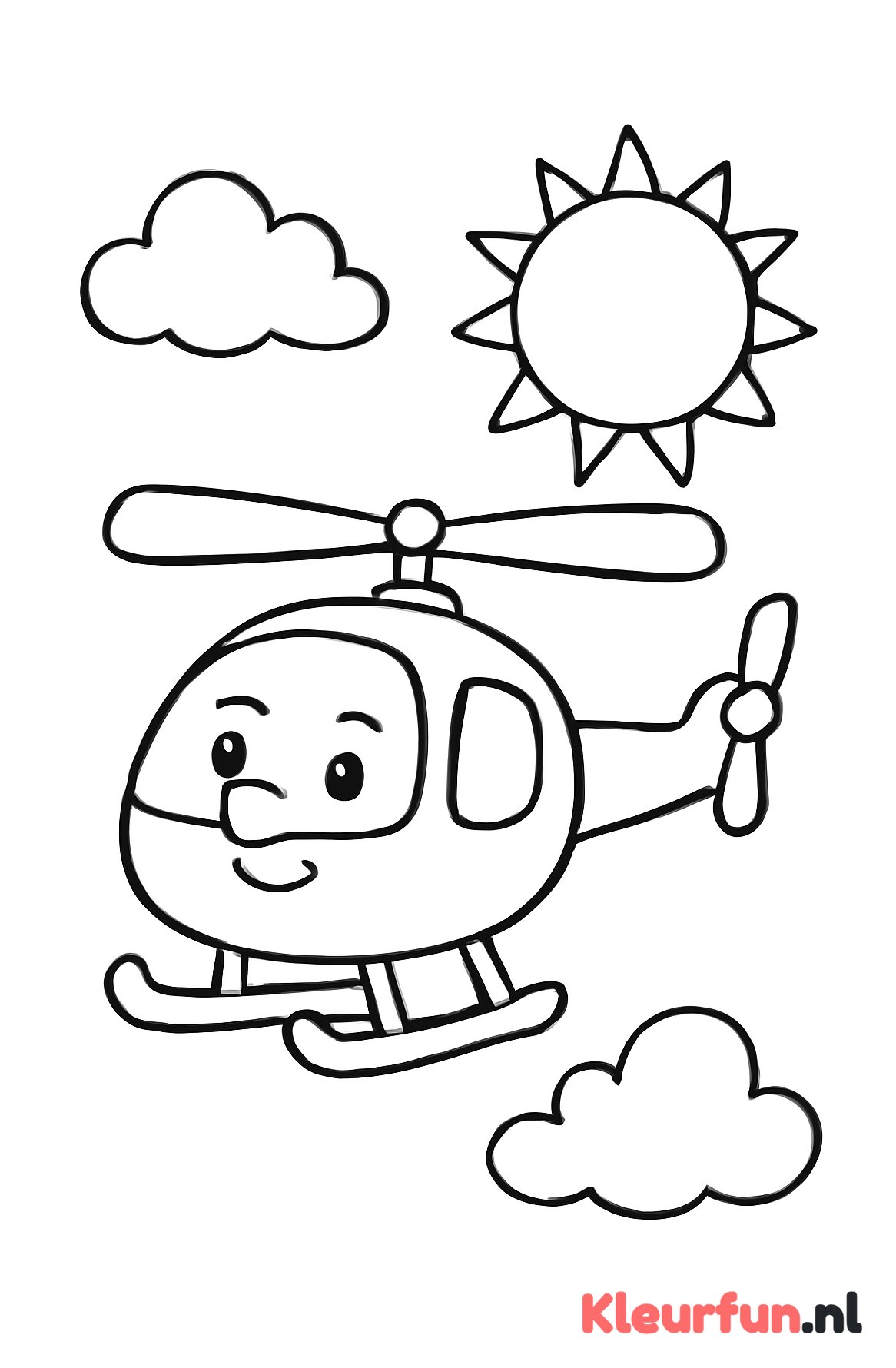 Vrolijke helikopter met zon en wolken