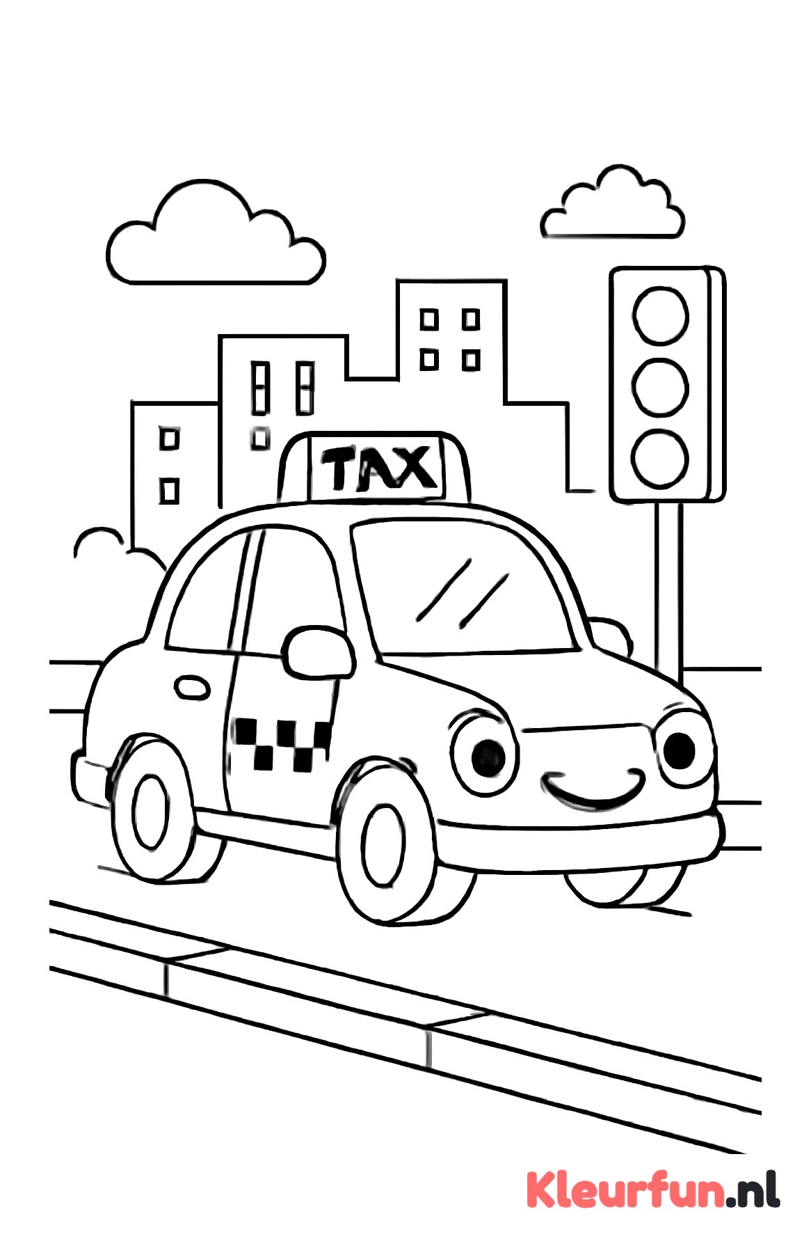 Vrolijke taxi op de stadsweg