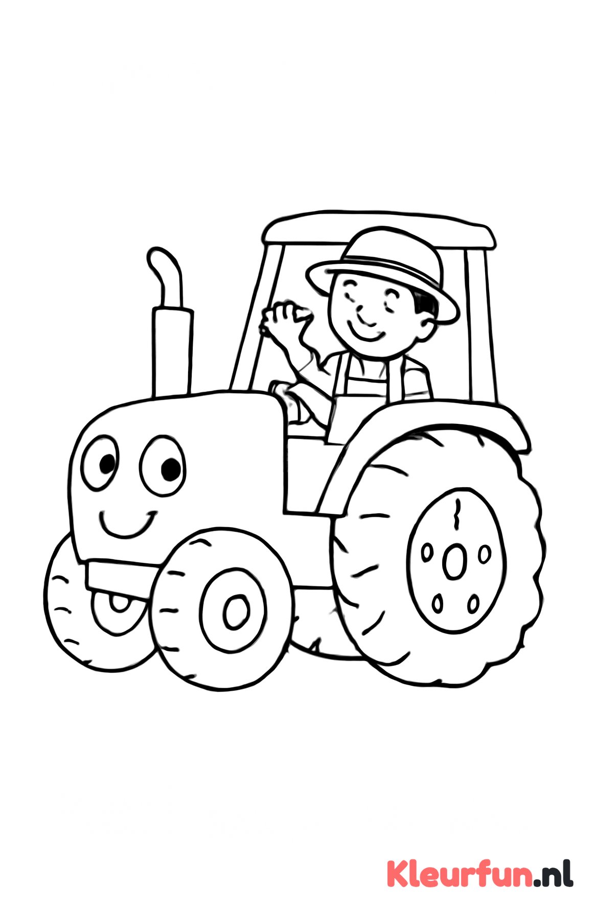 Vrolijke tractor met boer die zwaait