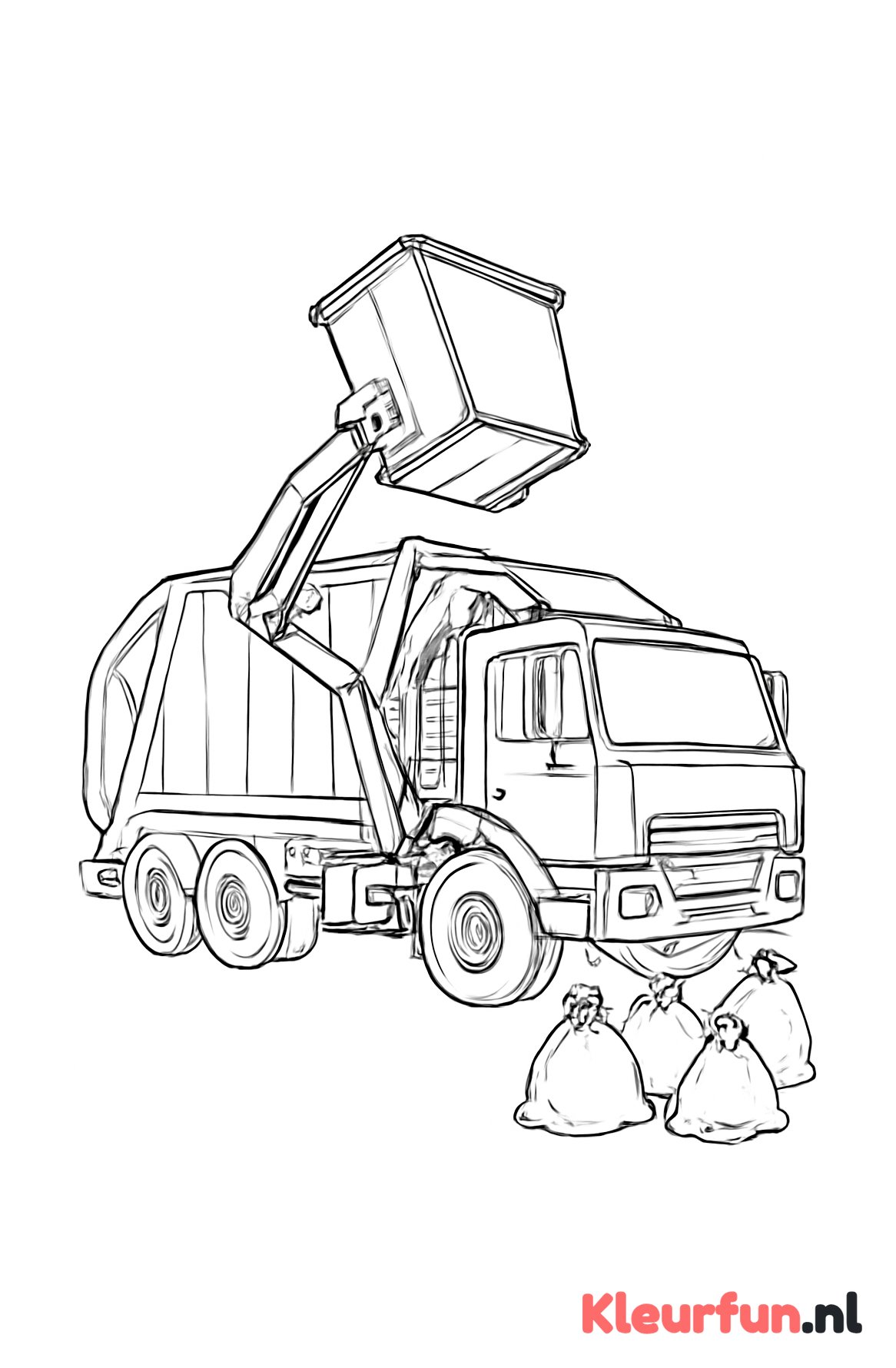 Vuilniswagen leegt container
