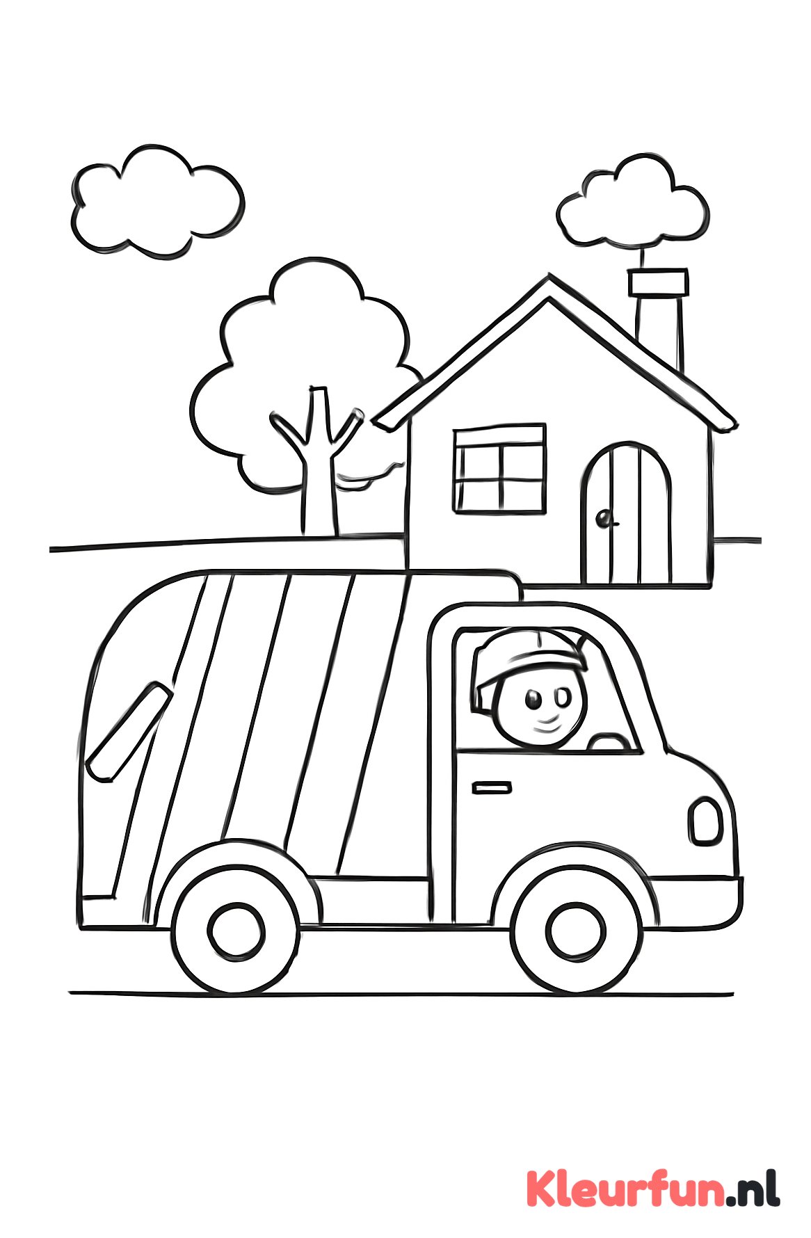 Vuilniswagen voor het huis