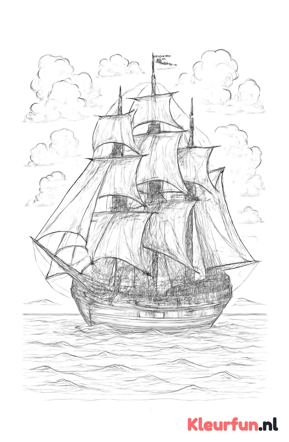 Gedetailleerd Zeilschip op Zee