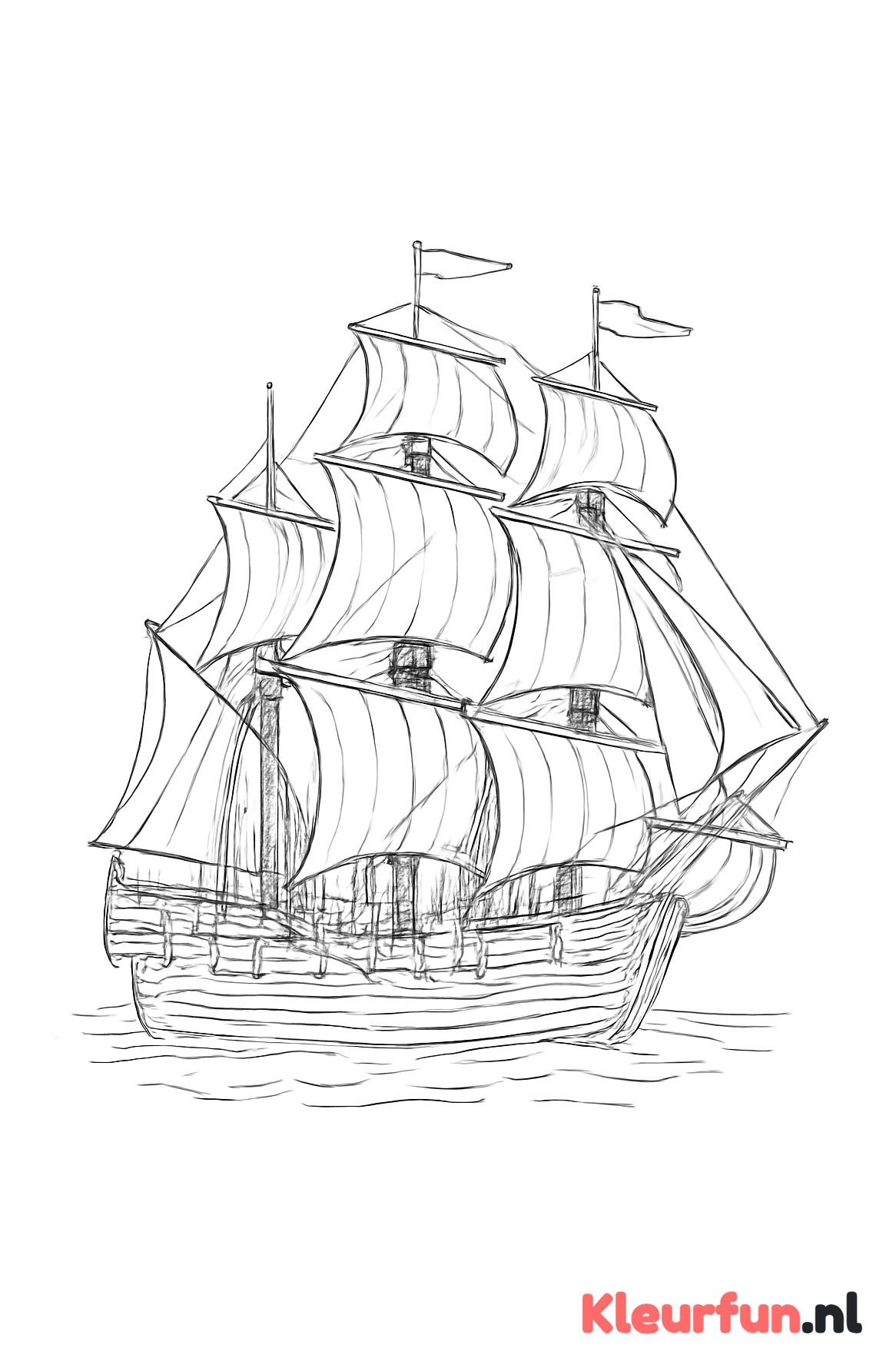 Groot zeilschip met meerdere masten