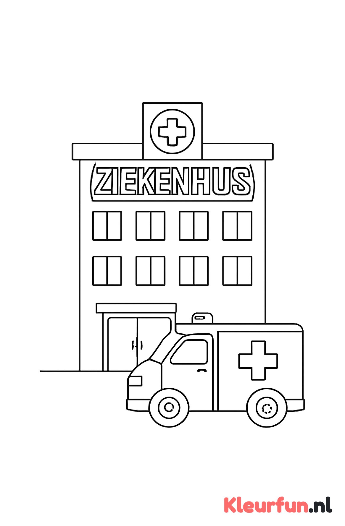 Ziekenhuis met ziekenauto