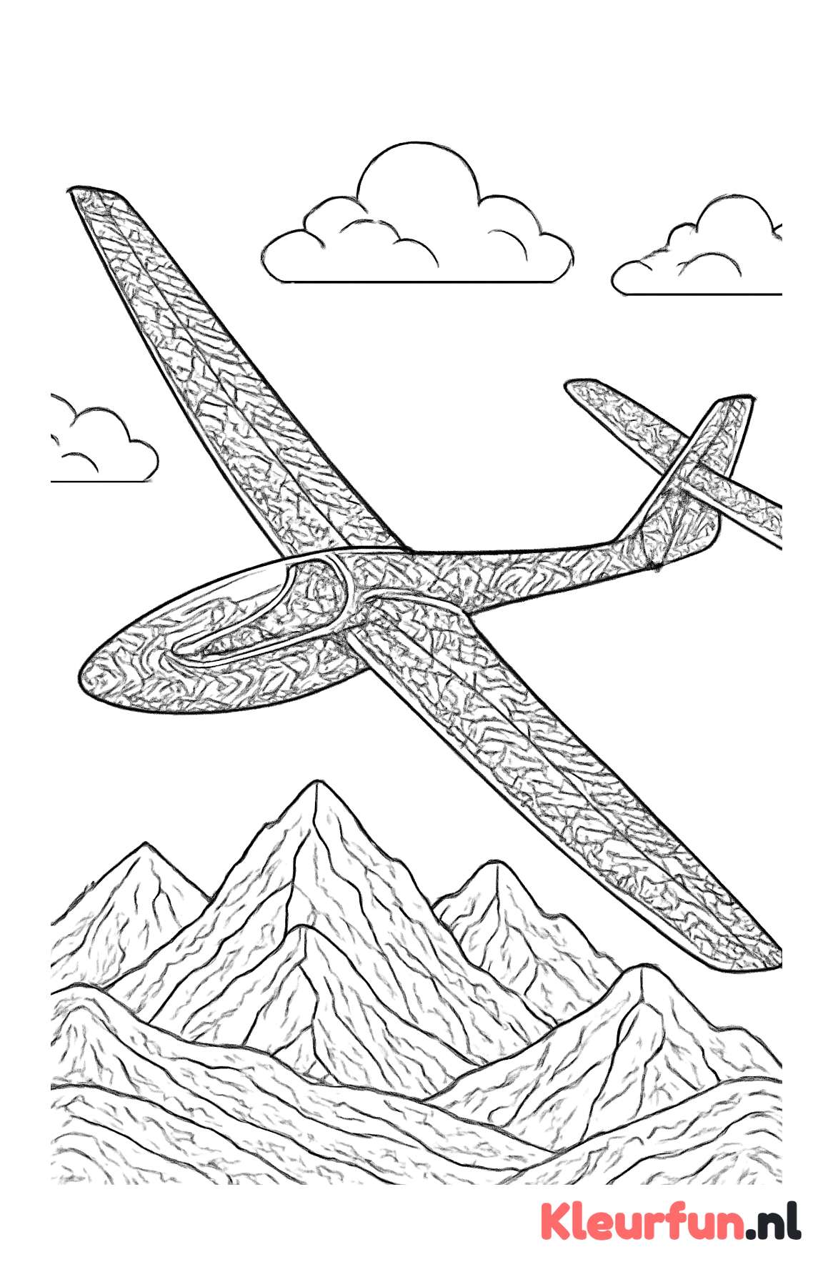 Zweefvliegtuig in vlucht boven bergen